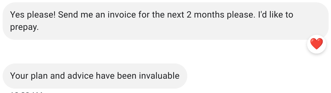 screenshot of client testimonial