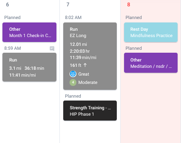screenshot of the final surge run coaching calendar. 